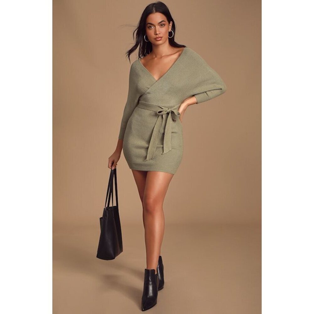 Lulus Modena Sage Green Dolman Sleeve Bodycon Sweater Dress - Size S